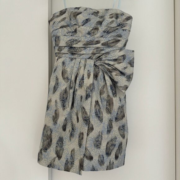 BCBG Blue and Metallic Jacquard Mini Dress With Bow Detail - Picture 2 of 10